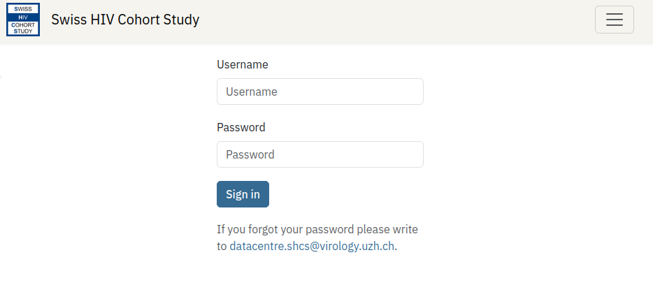 Screenshot of Swiss HIV Cohort Study Data Platform